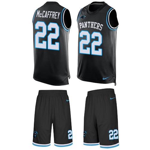 Nike Panthers #22 Christian McCaffrey Black Team Color Men's Stitched NFL Limited Tank Top Suit Jersey - Click Image to Close
